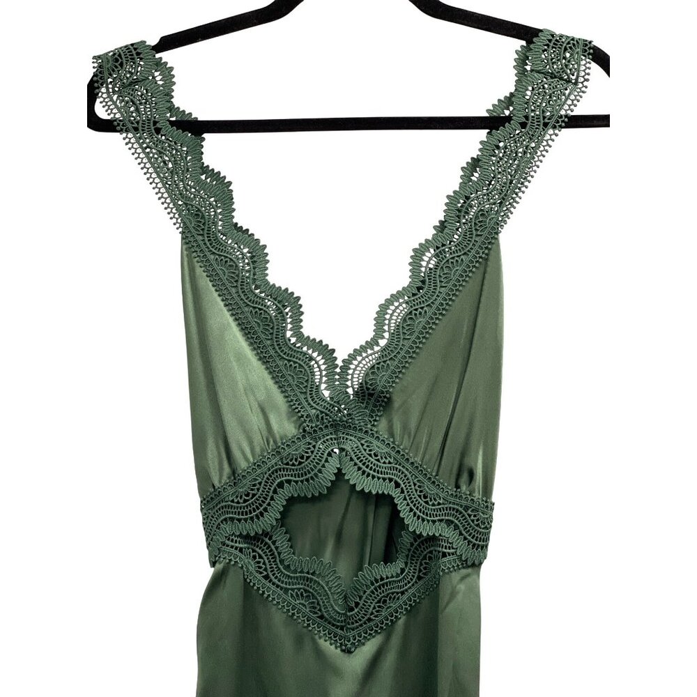 The Kooples Silk $500 Green Satin & Lace Midi Slip Dress Cut Out Small - Picture 4 of 8